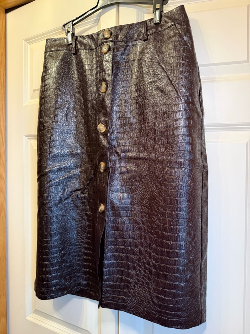 Rachel Comey Faux Croc Button-Front Midi Skirt — Dark Chocolate Brown /Deep Wine - Picture 8 of 9